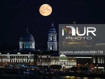 Full moon over St. Petersburg. St. Petersburg, Russia 21, August 2021 (