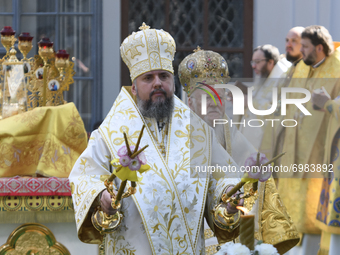 Ecumenical Patriarch Bartholomew and Head of Orthodox Church of Ukraine Epifaniy lead a religious service close to the St. Sophia Cathedral...