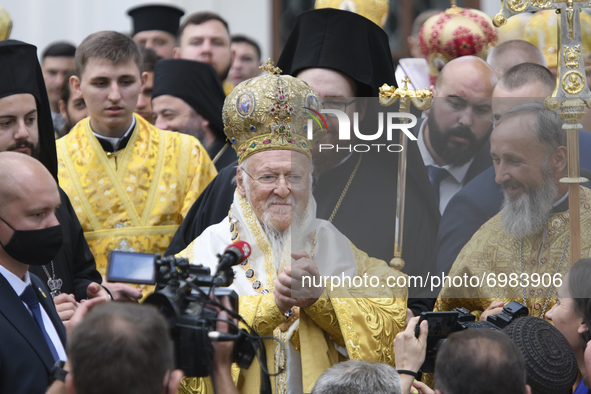 Ecumenical Patriarch Bartholomew during a religious service close to the St. Sophia Cathedral in Kyiv, Ukraine August 22, 2021 