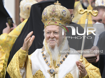 Ecumenical Patriarch Bartholomew during a religious service close to the St. Sophia Cathedral in Kyiv, Ukraine August 22, 2021 (