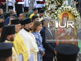 The fifth President of Ukraine Petro Poroshenko with his wife Maryna Poroshenko during a religious service close to the St. Sophia Cathedral...