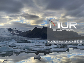 Fjallsarlon Glacier Lagoon with the Vatnajkull Glacier behind photographed Thursday August 12, 2021 in southeast Iceland within the vicinity...