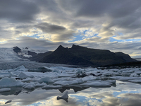 Fjallsarlon Glacier Lagoon with the Vatnajkull Glacier behind photographed Thursday August 12, 2021 in southeast Iceland within the vicinity...