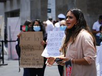 Alessandra Rojo de la Vega member of Mexico City Congress gives a speech on August 23, 2020 in Mexico City, Mexico. Women protest outside th...