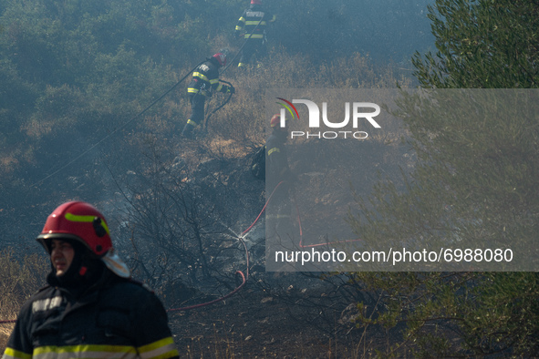Firefighters at the Vilia wildfire.  On August 23rd, in 2021 in Vilia, Attica (Athens), Greece. 
