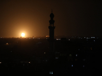 A fireball rises following an Israel air strike in Khan Yunis in the southern Gaza Strip, on August 23, 2021. Israel launched airstrikes aga...