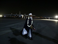 The arrival of the Egyptians returning from Afghanistan to the Sharq Air Base in Egypt after being evacuated from Kabul amid the Taliban cri...