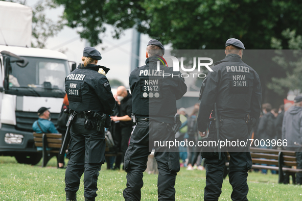police are seen during the protest over Assembly Act NRW in Duesseldorf, Germany on August 28, 2021 