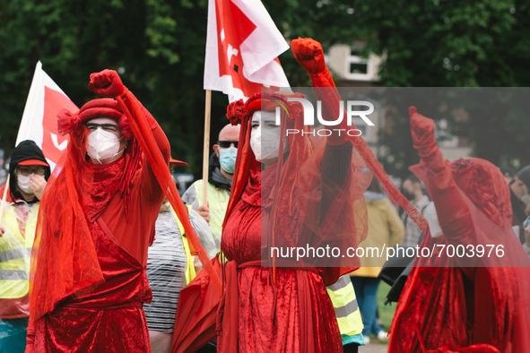 Members of the Extinction Rebellion are seen during the Protest over Assembly Act NRW in Duesseldorf, Germany on August 28, 2021 