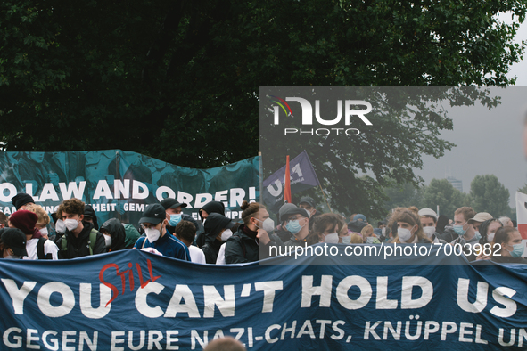 thousands people take part in protest over Assembly Act NRW in Duesseldorf, Germany on August 28, 2021 