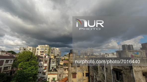 Heavy rain clouds are seen over Kolkata , India , on 31 August 2021 , as the city expects to receive medium to heavy rain according to weath...
