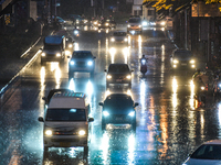 A view of vehicle on the road during the heavy rain in Bangkok on September 1, 2021 in Bangkok, Thailand. (