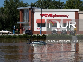 An intersection is flooded by more than 5 feet of water following torrential rains from the remannts of Hurricane Ida in Lodi, New Jersey, S...