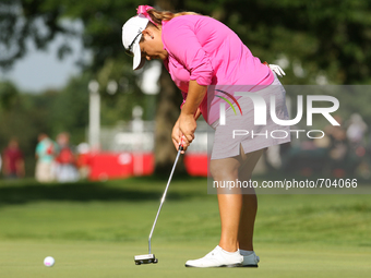 Elizabeth Nagel of Lansing, Michigan putts on the 8th green during the second round of the Meijer LPGA Classic golf tournament at Blythefiel...