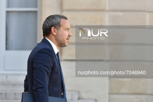 French Junior minister for Childhood and Family Affairs Adrien Taquet leaves The Elysee Presidential Palace after the Council of Ministers -...