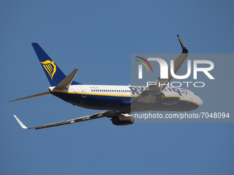 A Boeing 737-800 jet aircraft of the low cost budget carrier Ryanair - Malta Air with registration 9H-QBI as seen departing from Athens Inte...