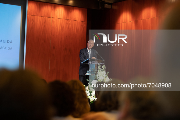 President Marcelo Rebelo de Sousa Speaks at the end of the book launch at theCalouste Gulbenkian Foundation, on September 9, 2021 in Lisbon,...