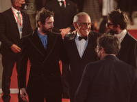 Directors Damiano D'Innocenzo, Fabio D’Innocenzo and Alberto Barbera attend the red carpet of the movie 