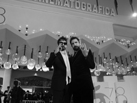 (EDITOR NOTE: This image has been converted to balck and white) Directors Fabio D’Innocenzo and Damiano D'Innocenzo attend the red carpet of...