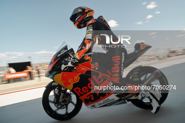 Pedro Acosta (#37) of Spain and Red Bull KTM Ajo during the free practice of Gran Premio TISSOT de Aragon at Motorland Aragon Circuit on Aug...