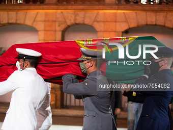 The military carry the coffin for the Funeral ceremony, on September 11, 2021 in Belem, Lisbon, Portugal.
Jorge Sampaio, 81 years old, was P...