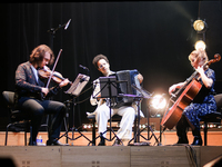 FRANCE – PARIS – MUSIC - ENTERTAINMENT – The Band Philia Trio composed by violonist François Pineau-Benois, accordéonist Théo Ould and ce...