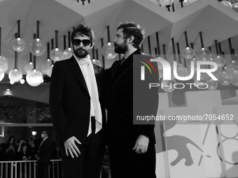 (EDITOR NOTE: This image has been converted to balck and white) Directors Fabio D’Innocenzo and Damiano D'Innocenzo attend the red carpet of...