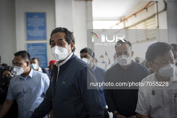 Malaysian Health Minister Khairy Jamaluddin arrive at Penang Hospital in his first official working visit on 11 Sept 2021 ,after being appoi...