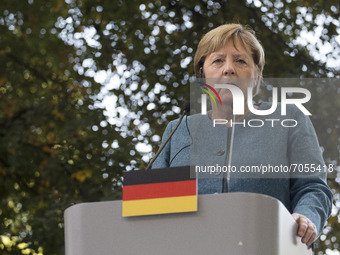 Angela Merkel seen during her visit in Warsaw on September 11, 2021. (