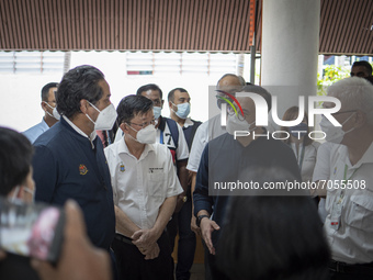 Bukit Mertajam MP Steven Sim (two from right) talks to health minister Khairy Jamaluddin during Khairy official working visits at Penang Hos...