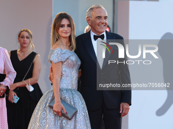Penelope Cruz and Alberto Barbera on the closing ceremony red carpet during the 78th Venice International Film Festival on September 11, 202...