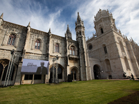 In the beginning of the ceremony a board of Jorge Sampaio on the door of the Jerónimos Monastery, on September 12, 2021 in Belem, Lisbon, Po...