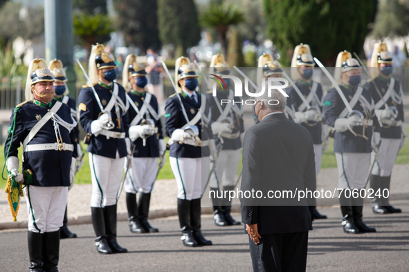 The Prime Minister, António Costa salute the army at the funeral ceremony, on September 12, 2021 in Belem, Lisbon, Portugal.
Jorge Sampaio,...