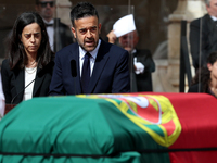Sons of the late former Portuguese President Jorge Sampaio Vera and Andre deliver a speech during the funeral ceremony at Jeronimos Monaster...