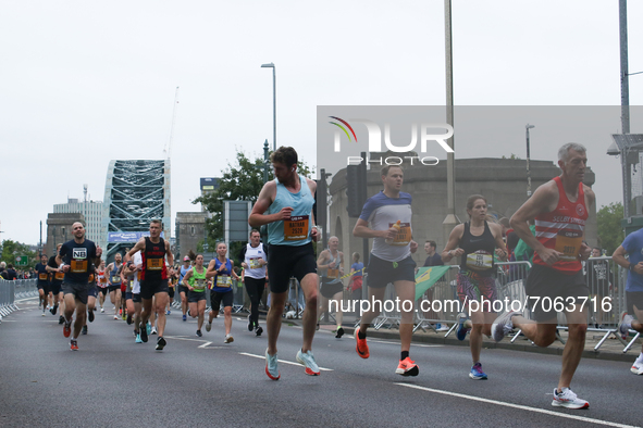 General view  of the Tyne Bridge during the BUPA Great North Run in Newcastle upon Tyne, England on Sunday 12th September 2021.  