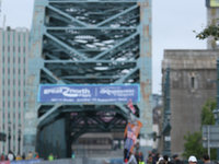 A Wheelchair athlete crosses the Tyne Bridge during the BUPA Great North Run in Newcastle upon Tyne, England on Sunday 12th September 2021....