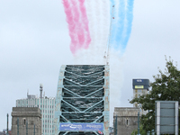The Red Arrows fly over the Tyne Bridge during the BUPA Great North Run in Newcastle upon Tyne, England on Sunday 12th September 2021.  (