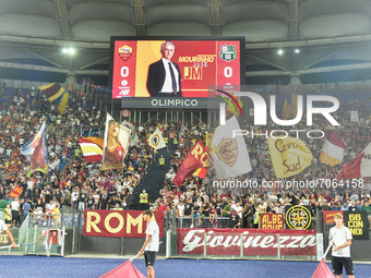 Supporters AS Roma in action during the  Italian Football Championship League A 2021/2022 match between AS Roma vs US Sassuolo at the Olimpi...