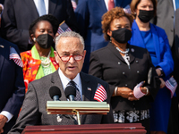 Senate Majority Leader Chuck Schumer (D-NY) during a ceremony on the Capitol steps in remembrance of the victims of the September 11th attac...