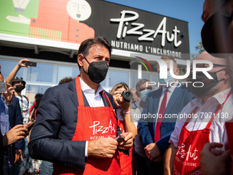 Movimento 5 Stelle political party leader Giuseppe Conte visits PizzAut on September 08, 2021 in Cassina de' Pecchi, Italy. (