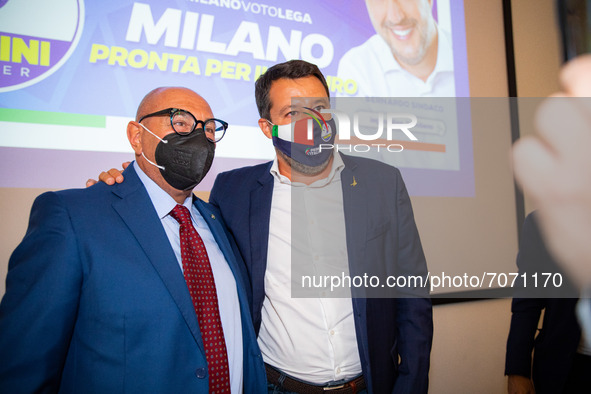 Matteo Salvini and Luca Bernardo attend “Milano Pronta Per Il Futuro” Lega press conference at Palazzo delle Stelline on September 07, 2021...