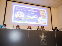 Matteo Salvini, Luca Bernardo and Attilio Fontana attend “Milano Pronta Per Il Futuro” Lega press conference at Palazzo delle Stelline on Se...