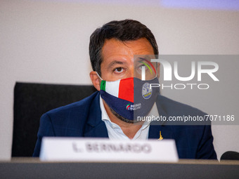 Matteo Salvini attends “Milano Pronta Per Il Futuro” Lega press conference at Palazzo delle Stelline on September 07, 2021 in Milan, Italy....