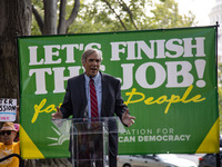 Members of Congress speak at the “Finish the Job: For the People” voting rights rally At the Robert A. Taft Memorial near U.S. Senate office...