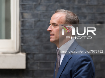 LONDON, UNITED KINGDOM - SEPTEMBER 15, 2021: Dominic Raab arrives in Downing Street as British Prime Minister Boris Johnson is conducting a...