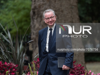 LONDON, UNITED KINGDOM - SEPTEMBER 15, 2021: Michael Gove arrives in Downing Street as British Prime Minister Boris Johnson is conducting a...