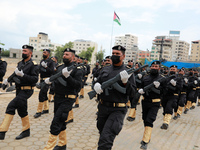 Palestinian members of Hamas' security forces attend a police graduation ceremony in Gaza City on September 16, 2021.
 (
