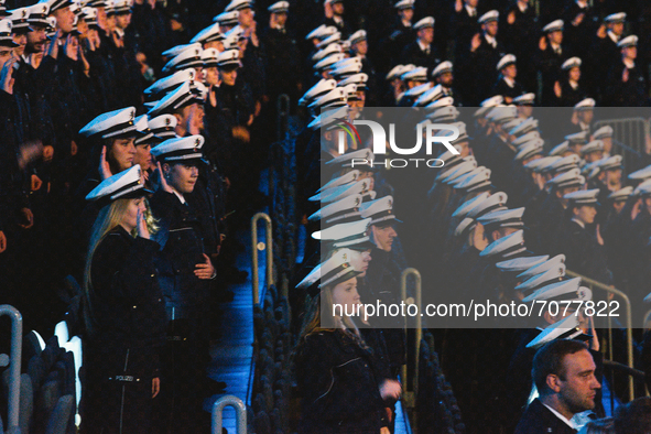 general view of new member of police force of NRW's a swear in ceremony helding in Lanxess Arena in Cologne, Germany on September 16, 2021 