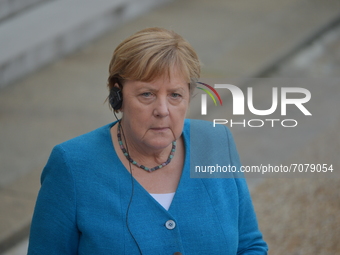 German Chancellor Angela Merkel arrives at the Presidential Elysee Palace  for a meeting and a working dinner - September 16, 2021, Paris (