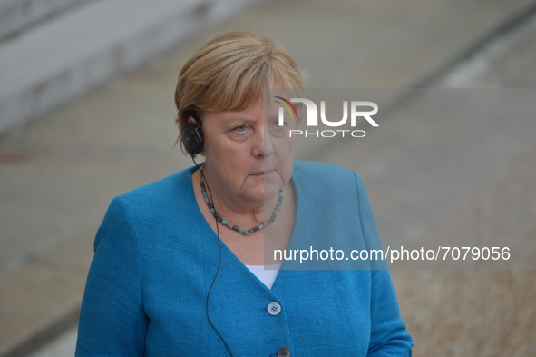 German Chancellor Angela Merkel arrives at the Presidential Elysee Palace  for a meeting and a working dinner - September 16, 2021, Paris 